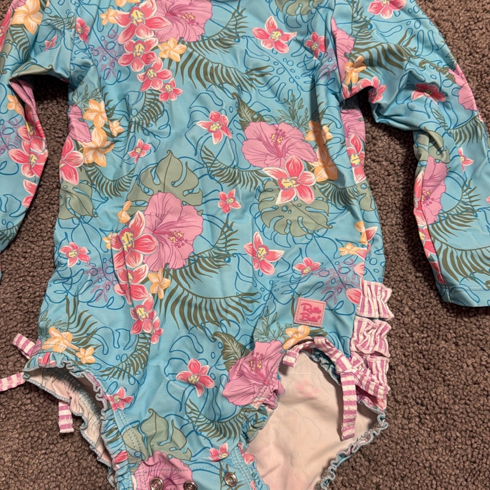 Ruffle Butts Blue Floral Kids Swim One Piece